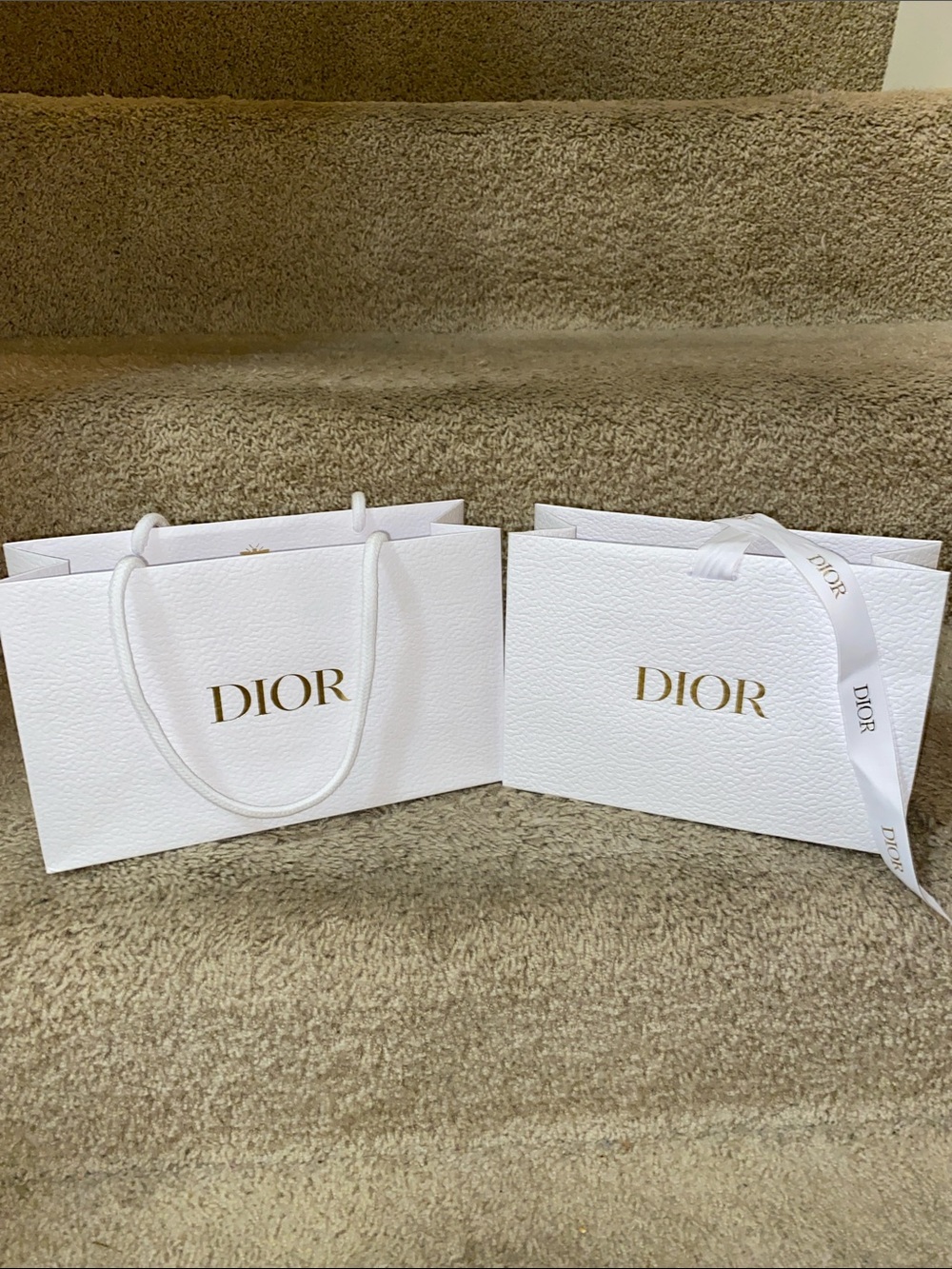 Dior White Gift Totes with Gold Logo